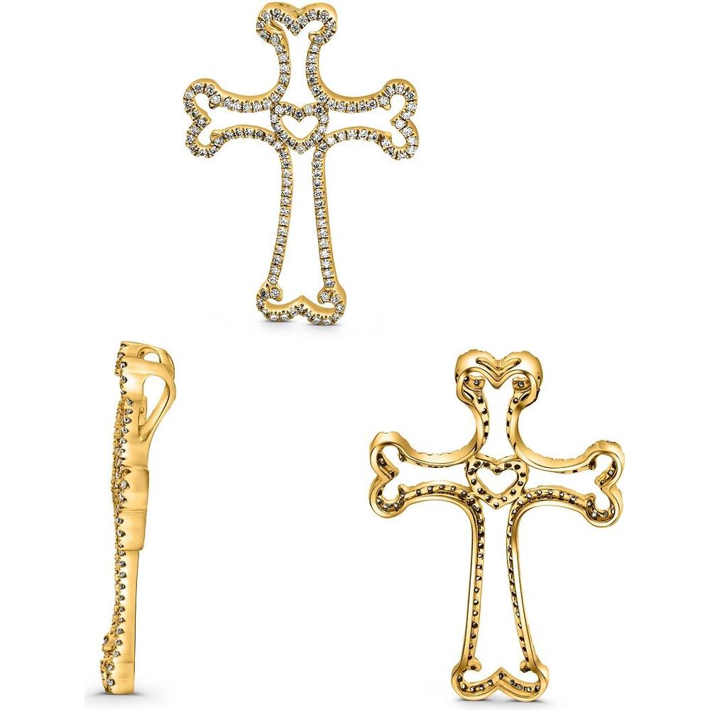 Roman & Jules - 14K Yellow Gold Diamond Cross Pendant with Heart Design - 0.41 Carat Total Diamond Weight