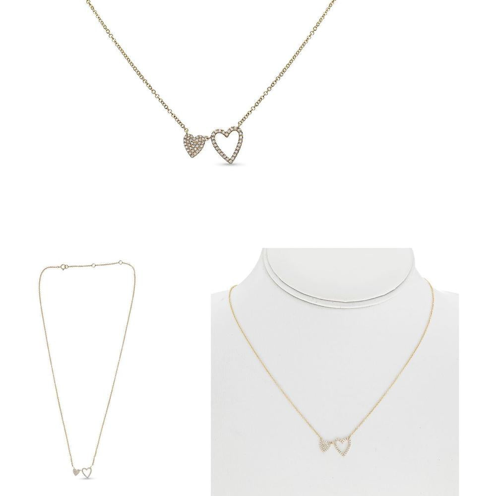 Roman & Jules - 14K Yellow Gold Diamond Double Heart Necklace - 0.15 Carat Total Diamond Weight
