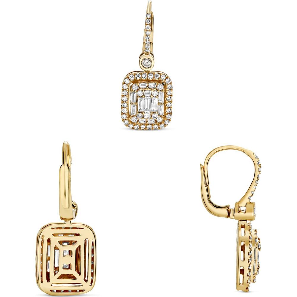 Roman & Jules - 14K Yellow Gold Diamond Drop Earrings with Baguette and Round Diamonds - 1.50 Carat Total Diamond Weight