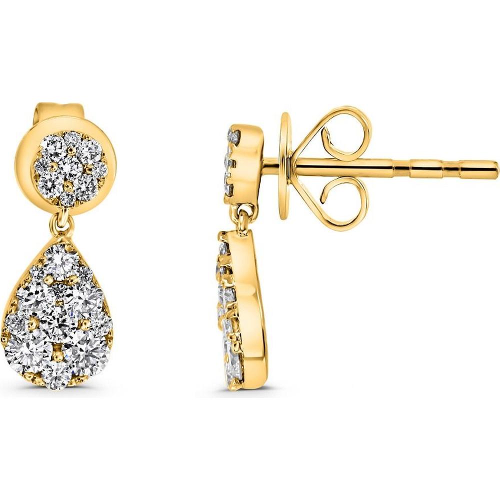 Roman & Jules - 14K Yellow Gold Diamond Drop Earrings with Clustered Round Diamonds - 0.58 Carat Total Diamond Weight