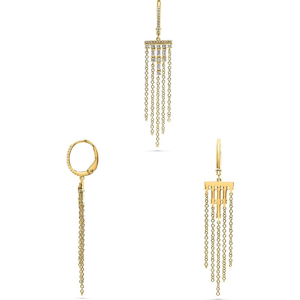 Roman & Jules - 14K Yellow Gold Diamond Drop Earrings with Round and Baguette Diamonds - 0.32 Carat Total Diamond Weight