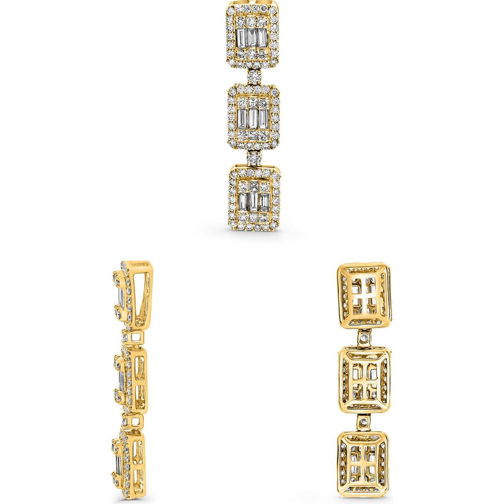 Roman & Jules - 14K Yellow Gold Diamond Drop Earrings with Round and Baguette Diamonds - 0.82 Carat Total Diamond Weight