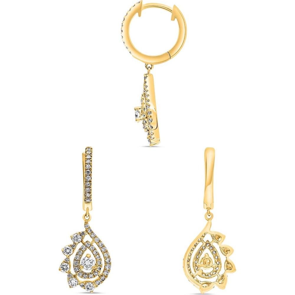 Roman & Jules - 14K Yellow Gold Diamond Drop Earrings with Round Diamonds - 0.75 Carat Total Diamond Weight