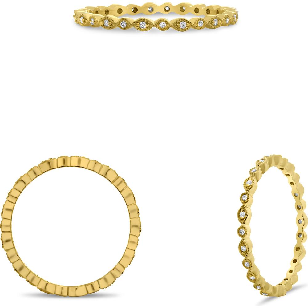 Roman & Jules - 14K Yellow Gold Diamond Eternity Band with Milgrain Detail - 0.07 Carat Total Diamond Weight
