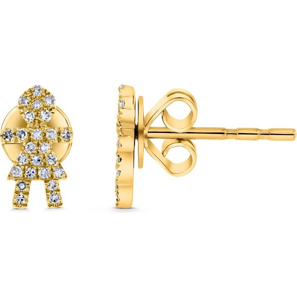 Roman & Jules - 14K Yellow Gold Diamond Girl Stud Earrings with Micropavé Round Diamonds - 0.10 Carat Total Diamond Weight
