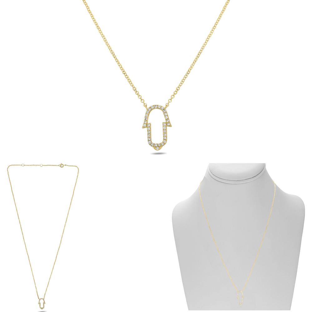 Roman & Jules - 14K Yellow Gold Diamond Hamsa Pendant Necklace - 0.15 Carat Total Diamond Weight
