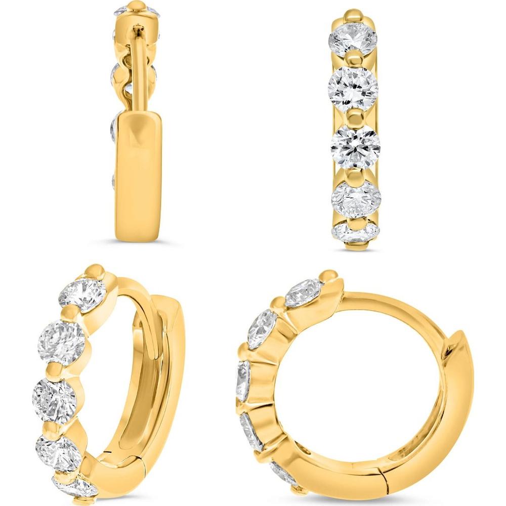 Roman & Jules - 14K Yellow Gold Diamond Hoop Earrings with 0.49 Carat Total Round Diamonds