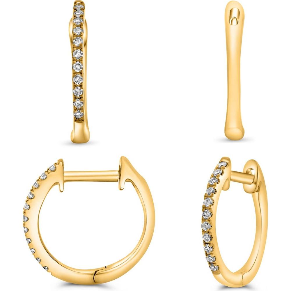 Roman & Jules - 14K Yellow Gold Diamond Hoop Earrings with Micropavé Set Round Diamonds - 0.07 Carat Total Diamond Weight
