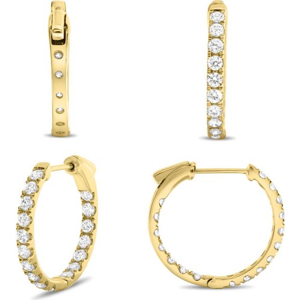 Roman & Jules - 14K Yellow Gold Diamond Hoop Earrings with Micropavé Set Round Diamonds - 1.00 Carat Total Diamond Weight