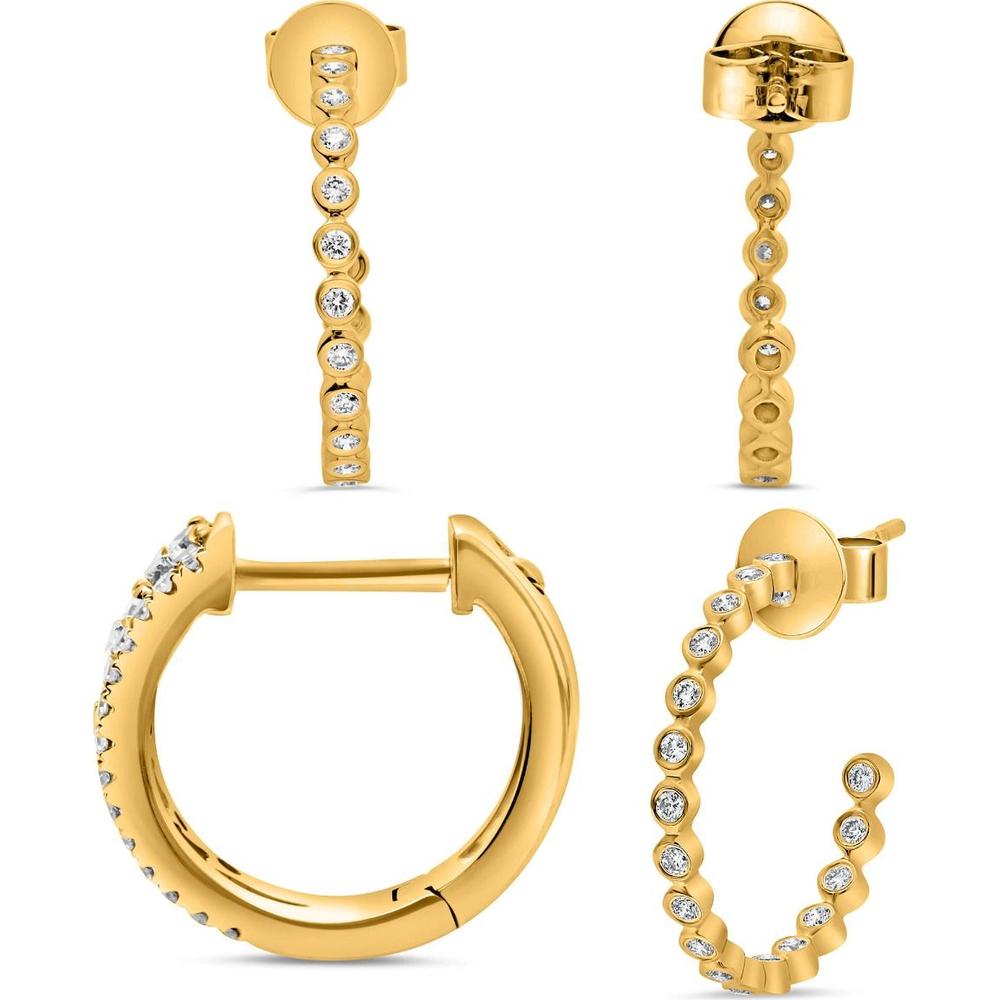 Roman & Jules - 14K Yellow Gold Diamond Hoop Earrings with Round Diamonds - 0.35 Carat Total Diamond Weight