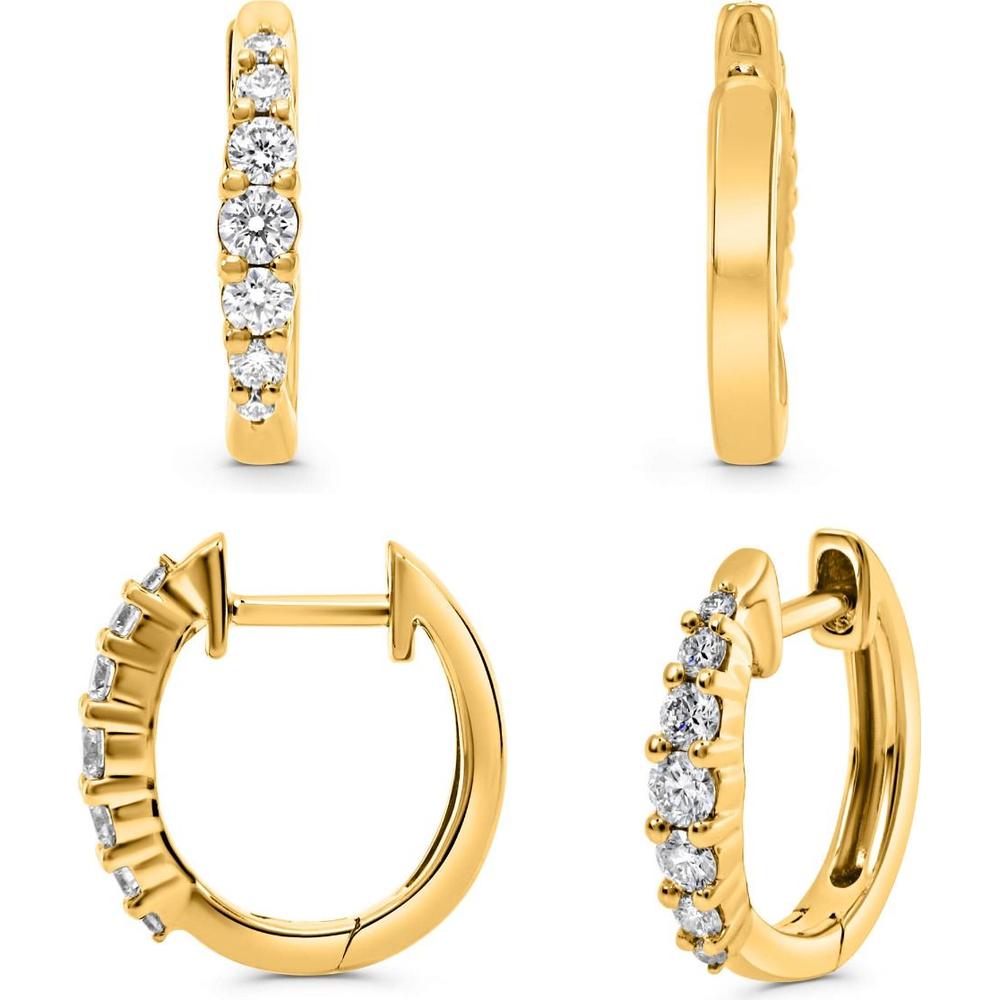 Roman & Jules - 14K Yellow Gold Diamond Hoop Earrings with Shared Prong Set Round Diamonds - 0.22 Carat Total Diamond Weight