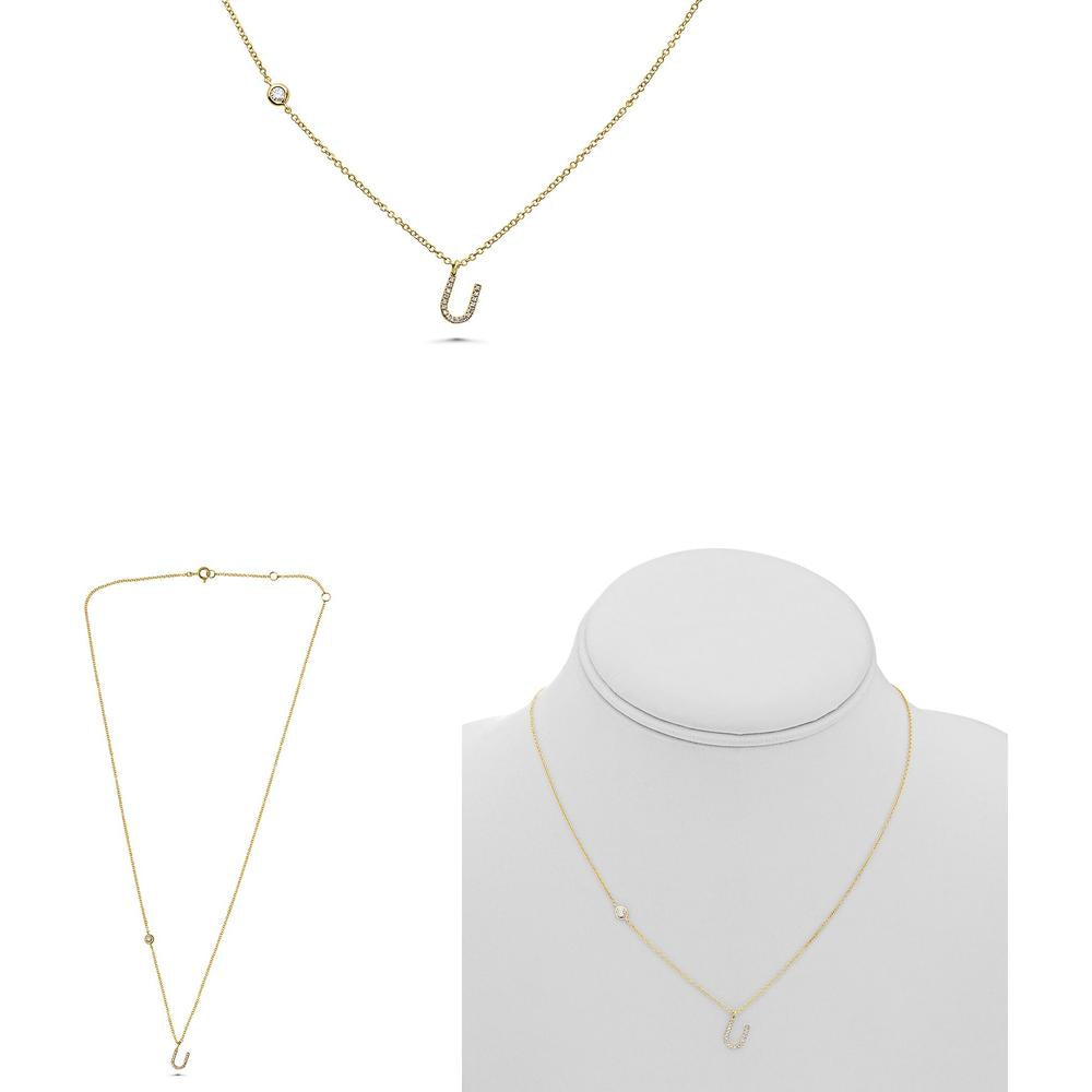 Roman & Jules - 14K Yellow Gold Diamond Initials Necklace with Micropavé Setting - 0.09 Carat Total Diamond Weight