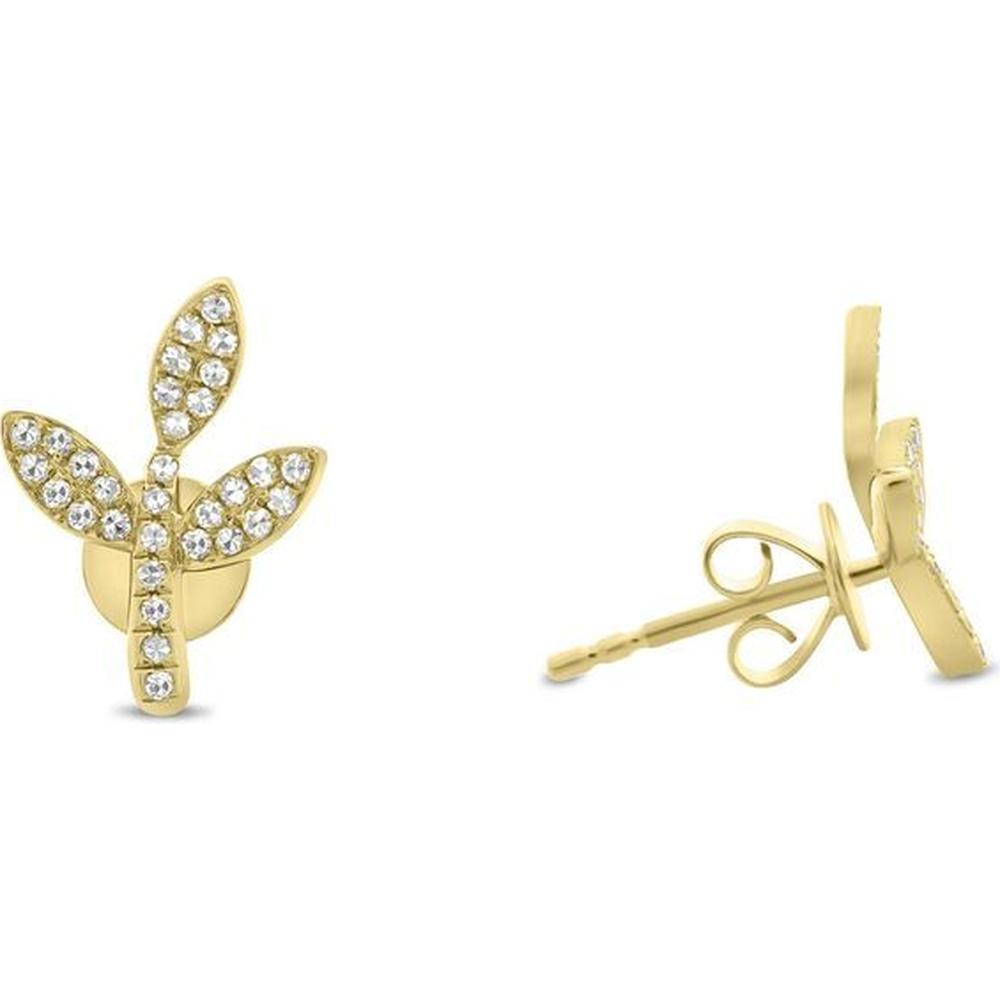 Roman & Jules - 14K Yellow Gold Diamond Leaf Stud Earrings - 0.17 Carat Total Diamond Weight