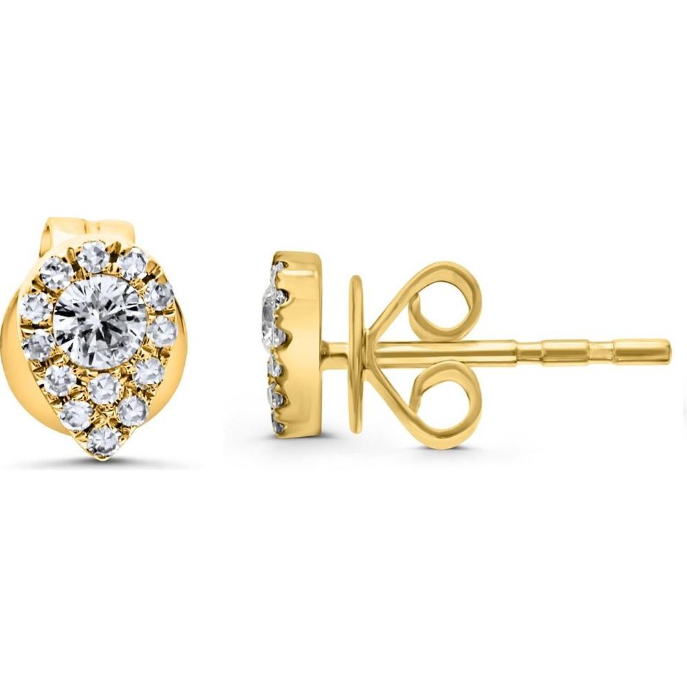 Roman & Jules - 14K Yellow Gold Diamond Leaf Stud Earrings with Round Diamonds - 0.20 Carat Total Diamond Weight