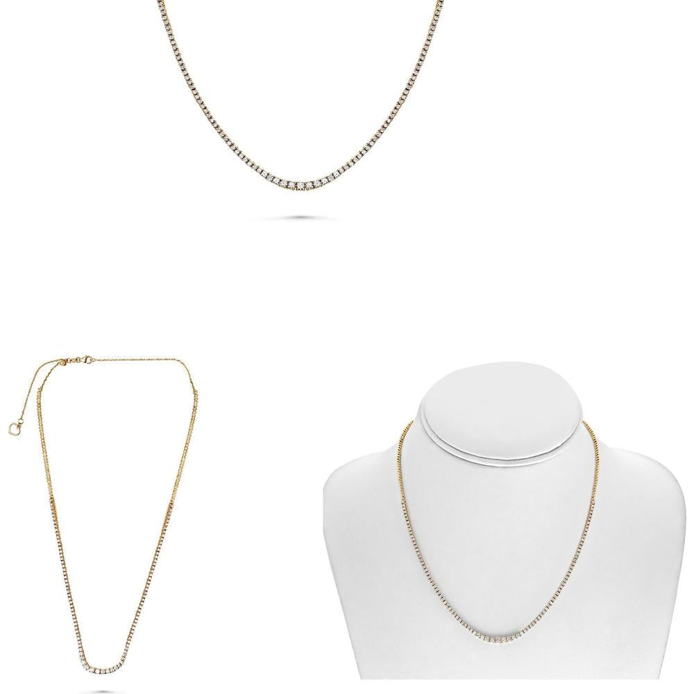 Roman & Jules - 14K Yellow Gold Diamond Necklace with Prong Set Round Diamonds - 1.80 Carat Total Diamond Weight