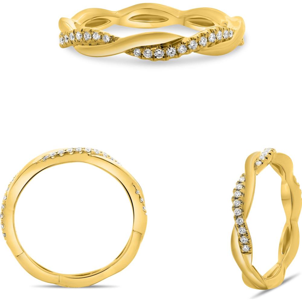 Roman & Jules - 14K Yellow Gold Diamond Ring with Micropavé Setting - 0.11 Carat Total Diamond Weight