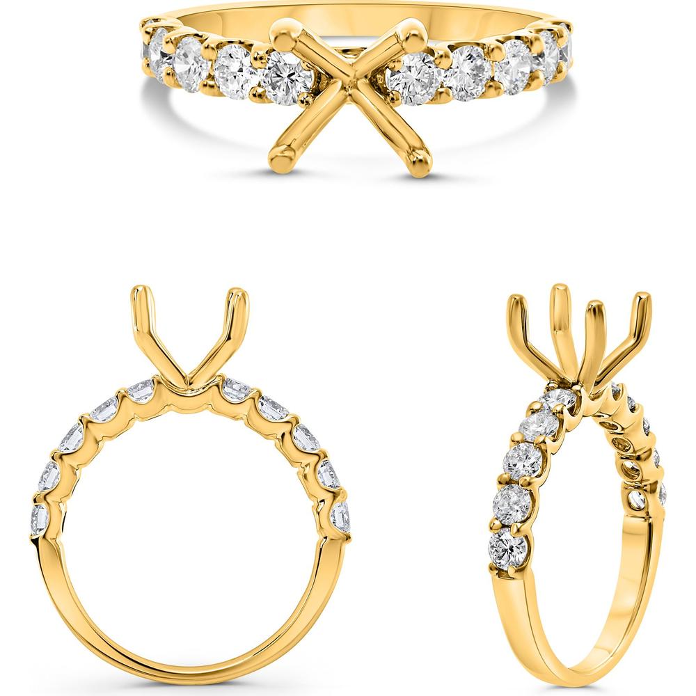 Roman & Jules - 14K Yellow Gold Diamond Ring with Shared U-Shape Set Round Brilliant Diamonds - 1.50 Carat Total Diamond Weight