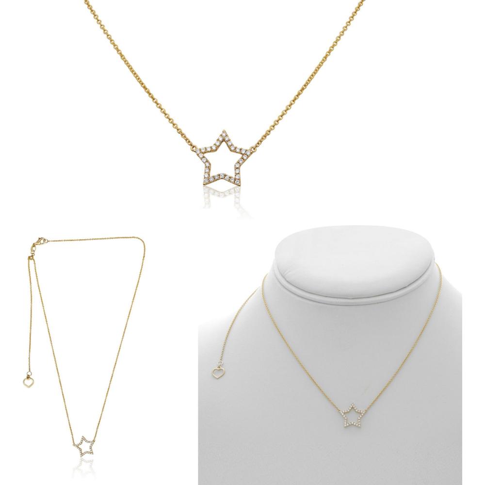 Roman & Jules - 14K Yellow Gold Diamond Star Pendant Necklace with Round Diamonds - 0.21 Carat Total Diamond Weight