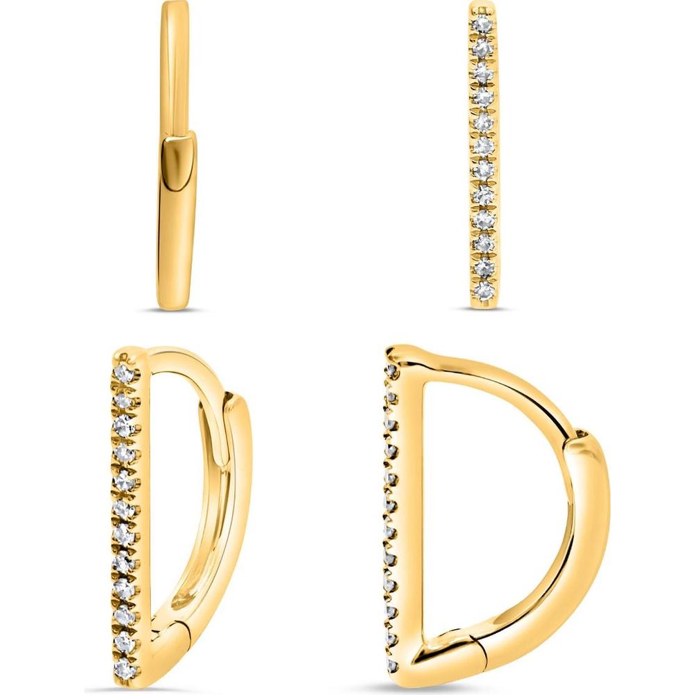 Roman & Jules - 14K Yellow Gold Diamond Stud Earrings with Micropavé Setting - 0.10 Carat Total Diamond Weight