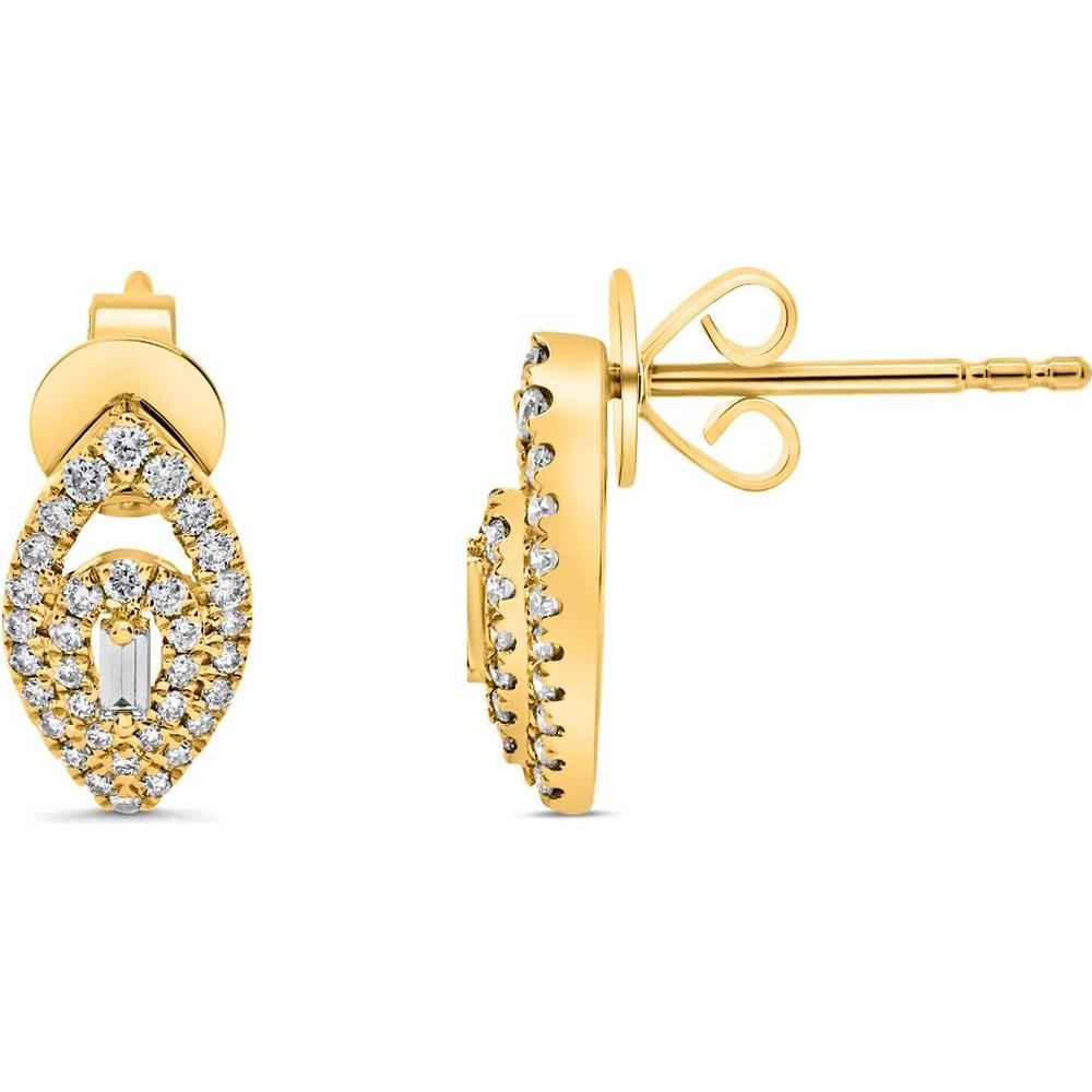 Roman & Jules - 14K Yellow Gold Diamond Stud Earrings with Round and Baguette Diamonds - 0.56 Carat Total Diamond Weight