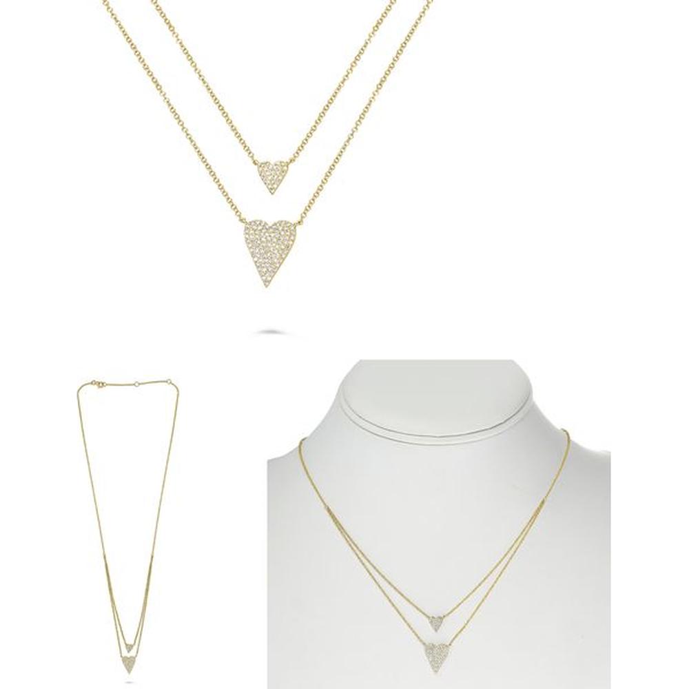 Roman & Jules - 14K Yellow Gold Double Heart Pendant Necklace with 0.24 Carat Total Round Diamonds in Micropavé Setting