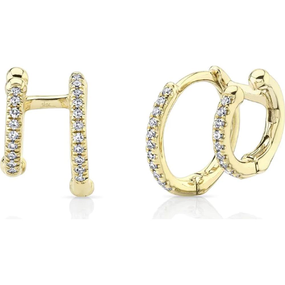Roman & Jules - 14K Yellow Gold Double Hug Earrings with Round Diamonds - 0.17 Carat Total Diamond Weight