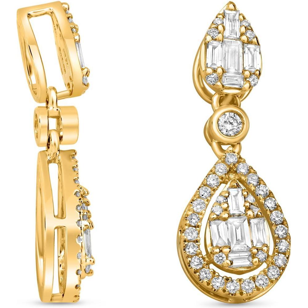 Roman & Jules - 14K Yellow Gold Drop Earrings with Baguette and Round Diamonds - 0.33 Carat Total Diamond Weight