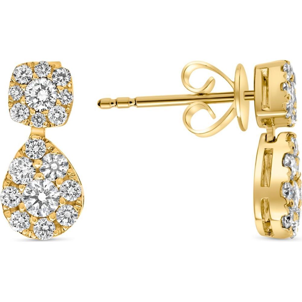 Roman & Jules - 14K Yellow Gold Drop Earrings with Cluster Set Round Diamonds - 0.85 Carat Total Diamond Weight