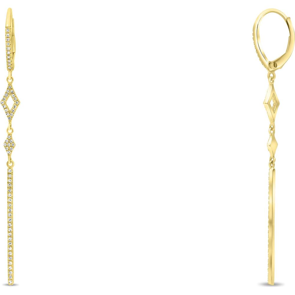 Roman & Jules - 14K Yellow Gold Drop Earrings with Diamond-Shaped Design and 0.29 Carat Total Diamond Weight
