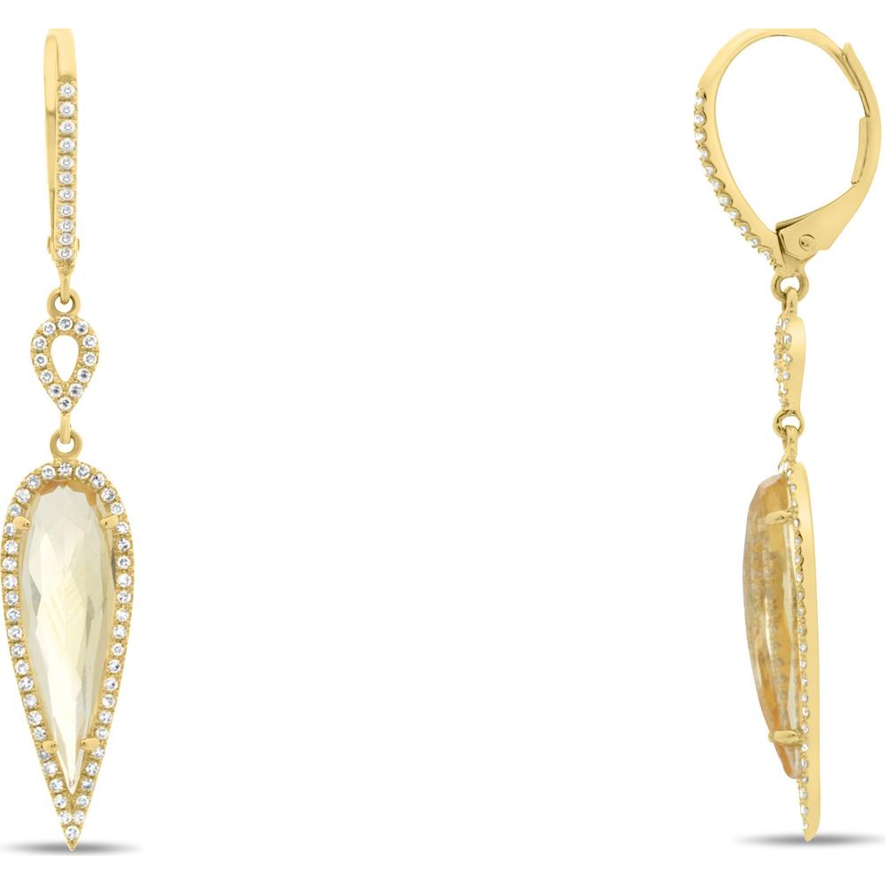Roman & Jules - 14K Yellow Gold Drop Earrings with Halo-Set Round Diamonds and Pear-Shaped Citrine - 3.50 Carat Total Gem Weight