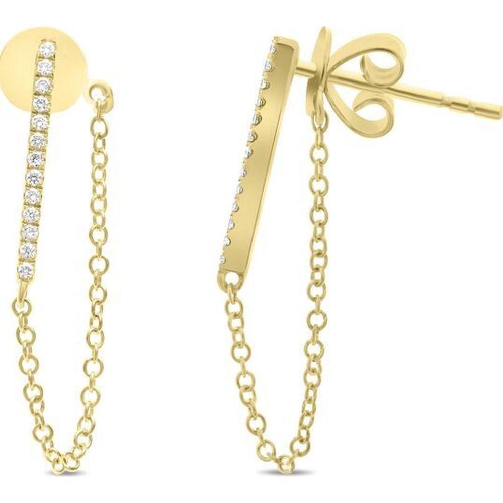 Roman & Jules - 14K Yellow Gold Drop Earrings with Micropavé Set Round Diamonds - 0.16 Carat Total Diamond Weight