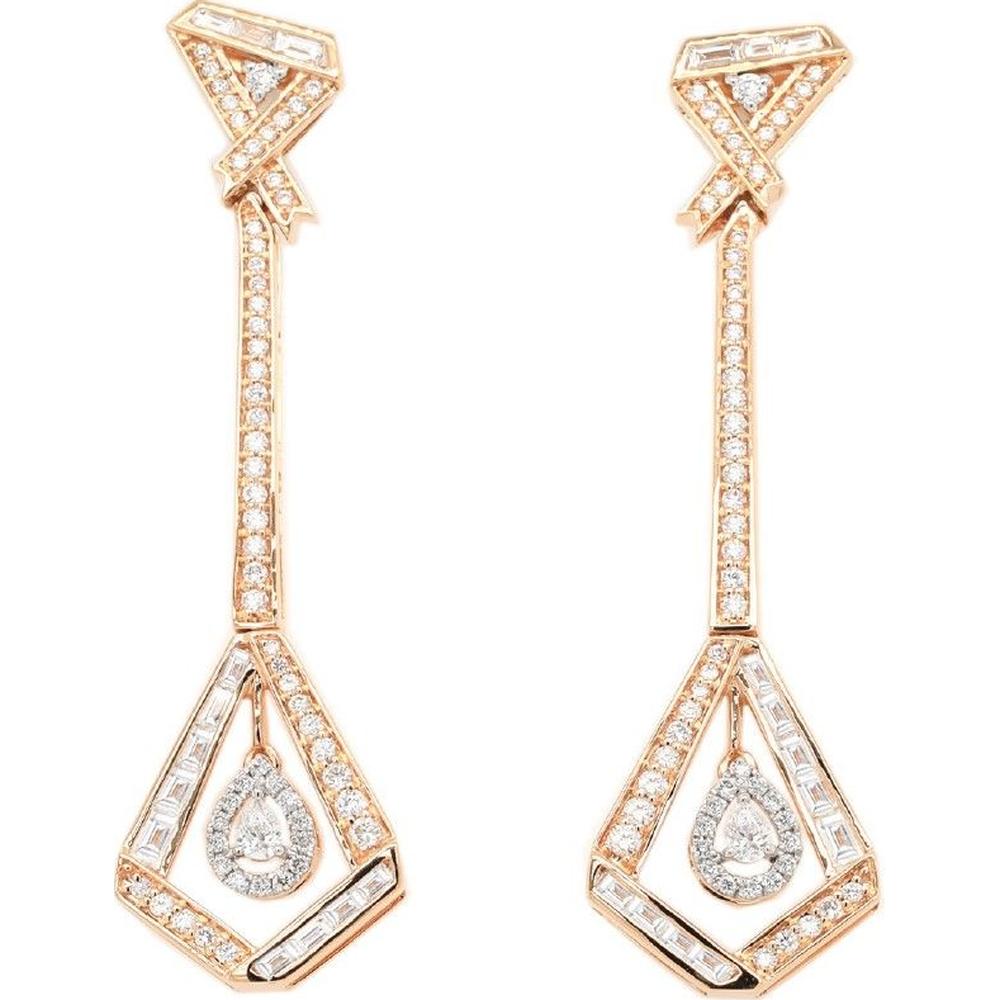 Roman & Jules - 14K Yellow Gold Drop Earrings with Pear Shape and Baguette Diamonds - 1.04 Carat Total Diamond Weight