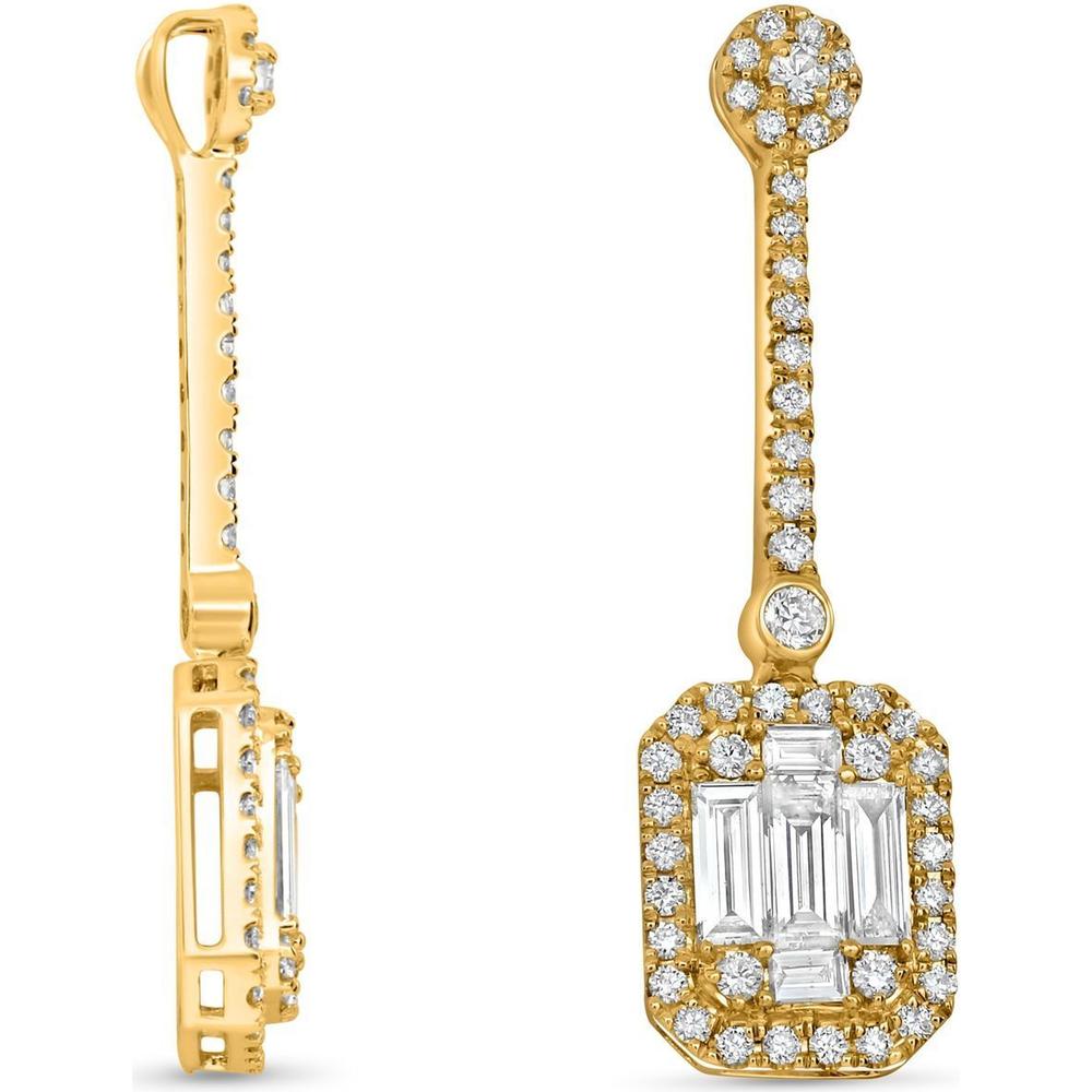 Roman & Jules - 14K Yellow Gold Drop Earrings with Round and Baguette Diamonds - 0.68 Carat Total Diamond Weight