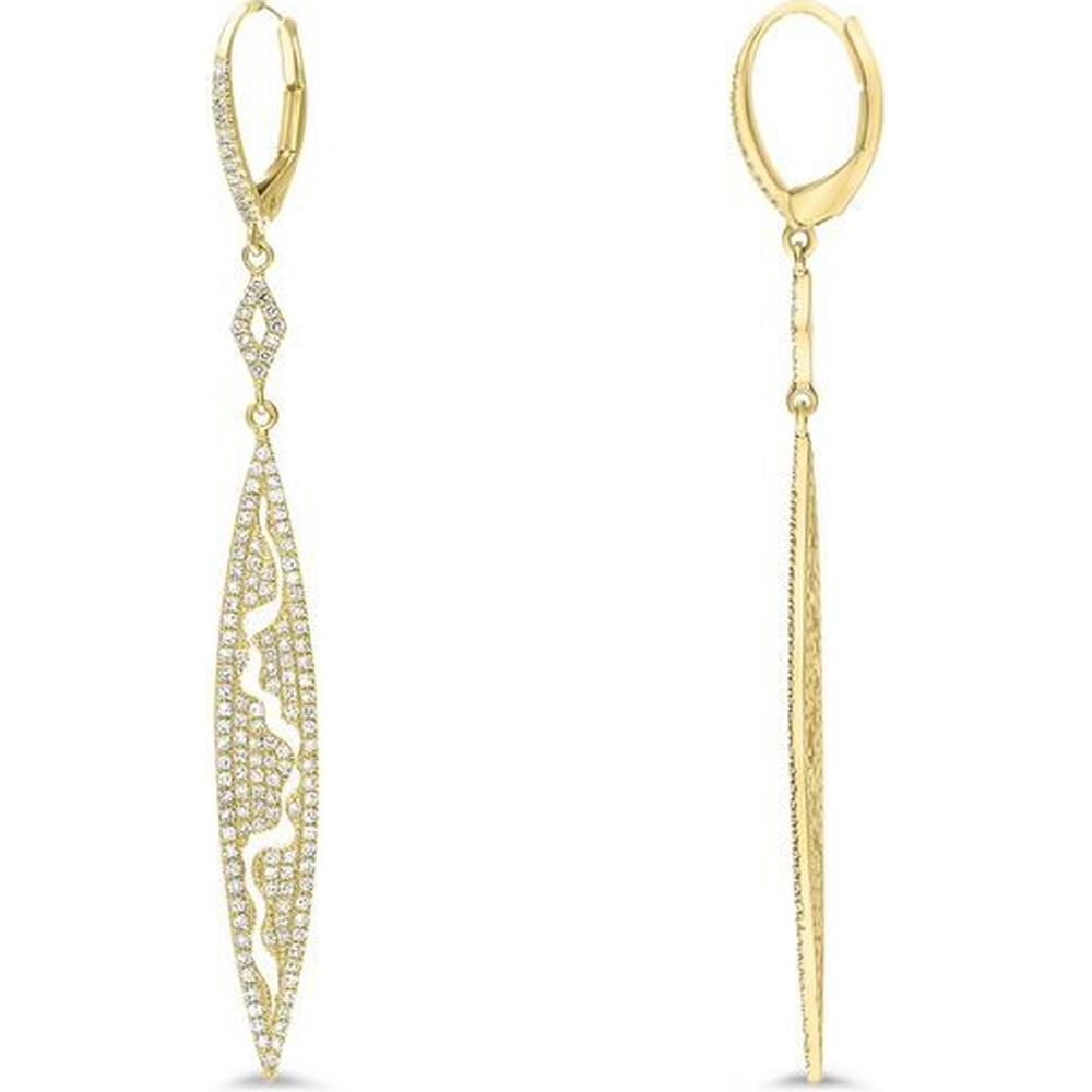 Roman & Jules - 14K Yellow Gold Drop Earrings with Round Diamonds - 0.65 Carat Total Diamond Weight