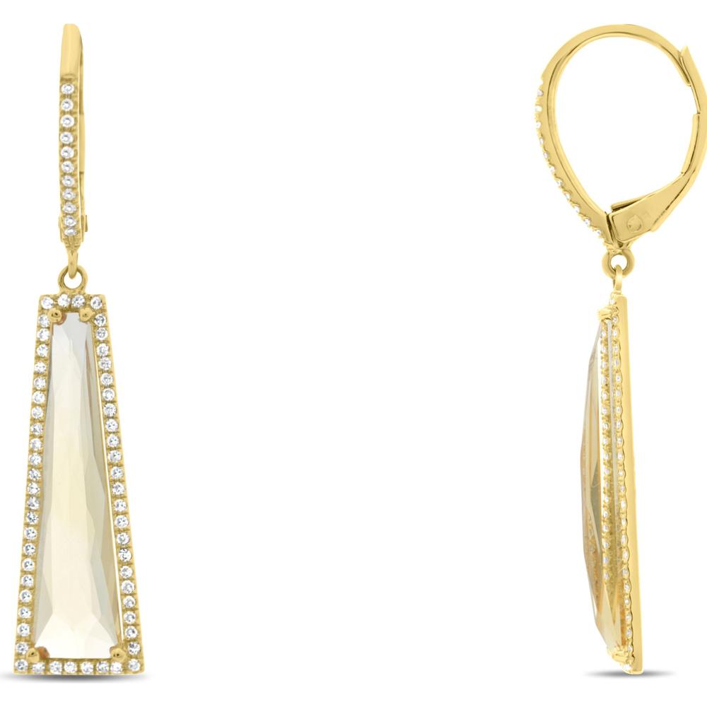 Roman & Jules - 14K Yellow Gold Drop Earrings with Trapezoid Citrine and Round White Diamonds - 0.30 Carat Total Diamond Weight