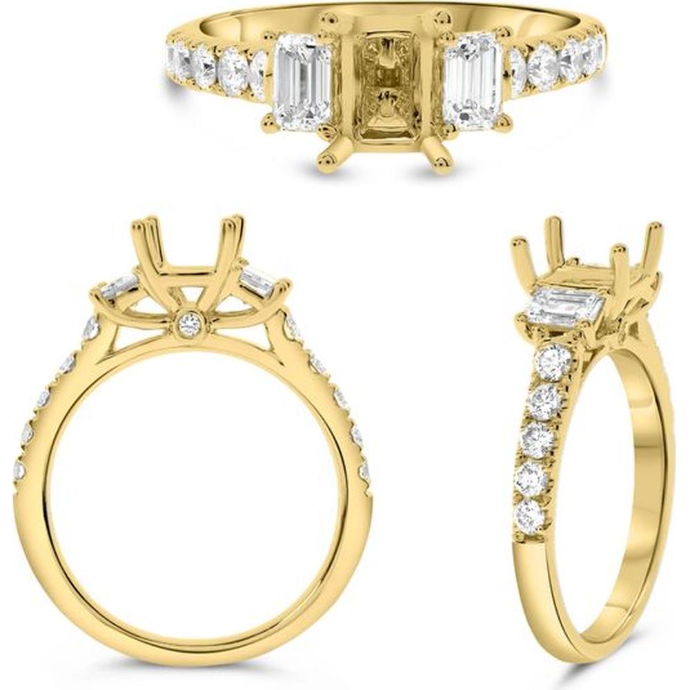 Roman & Jules - 14K Yellow Gold Emerald Cut Diamond Ring with Round Diamonds - 0.80 Carat Total Diamond Weight