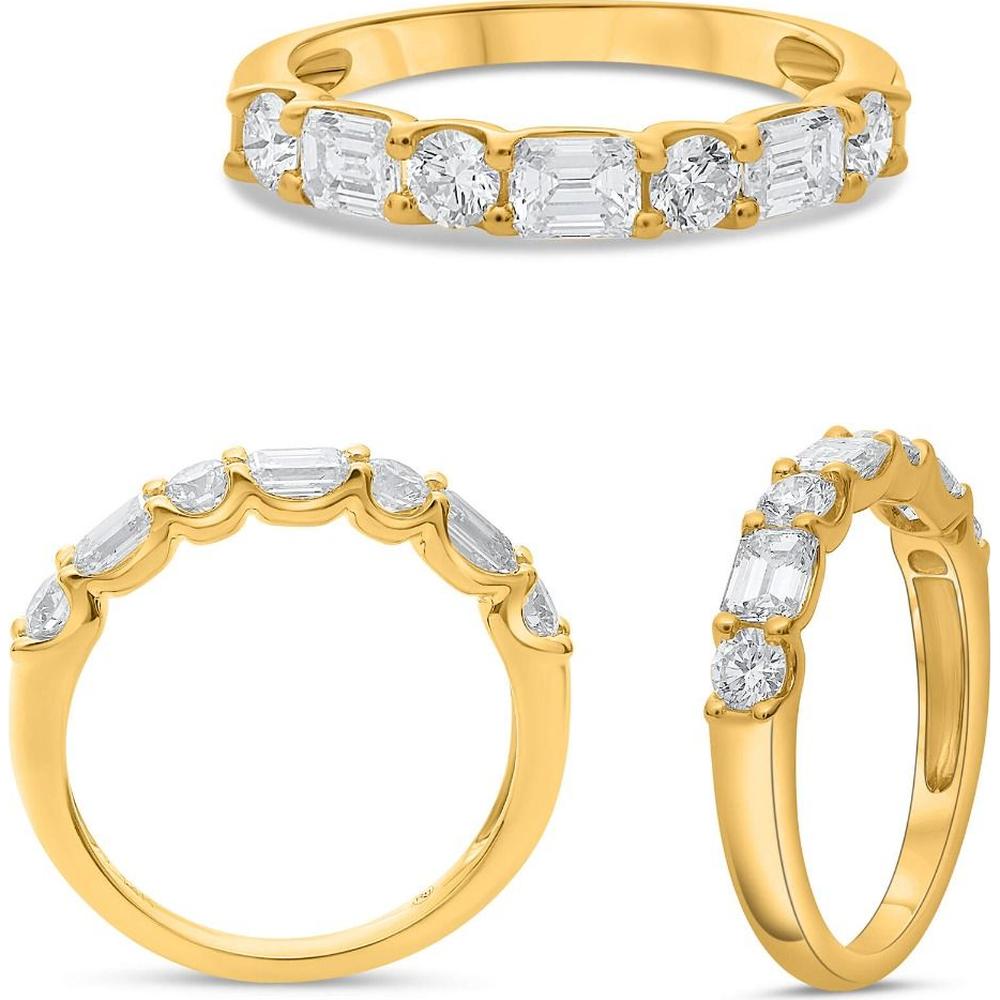 Roman & Jules - 14K Yellow Gold Emerald Cut Diamond Ring with Round Diamonds - 1.30 Carat Total Diamond Weight