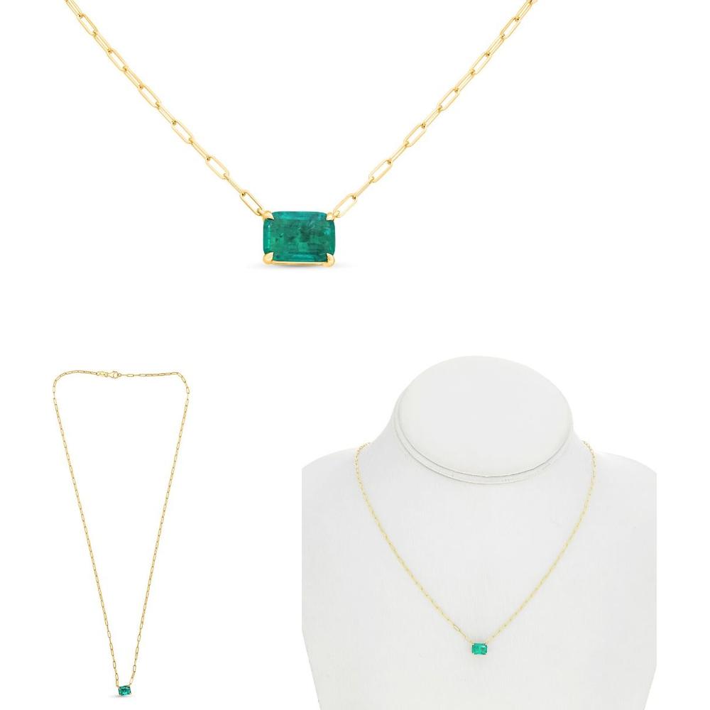 Roman & Jules - 14K Yellow Gold Emerald-Cut Emerald Necklace with Prong Setting - 1.04 Carat Total Emerald Weight