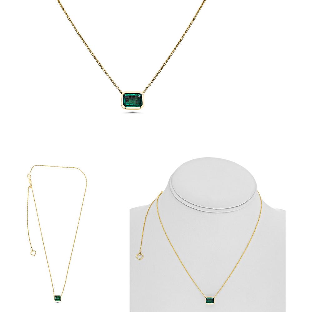 Roman & Jules - 14K Yellow Gold Emerald Cut Emerald Y Necklace - 1.21 Carat Total Gemstone Weight