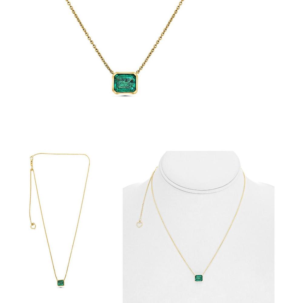 Roman & Jules - 14K Yellow Gold Emerald Cut Green Sapphire Y Necklace with Bezel Setting