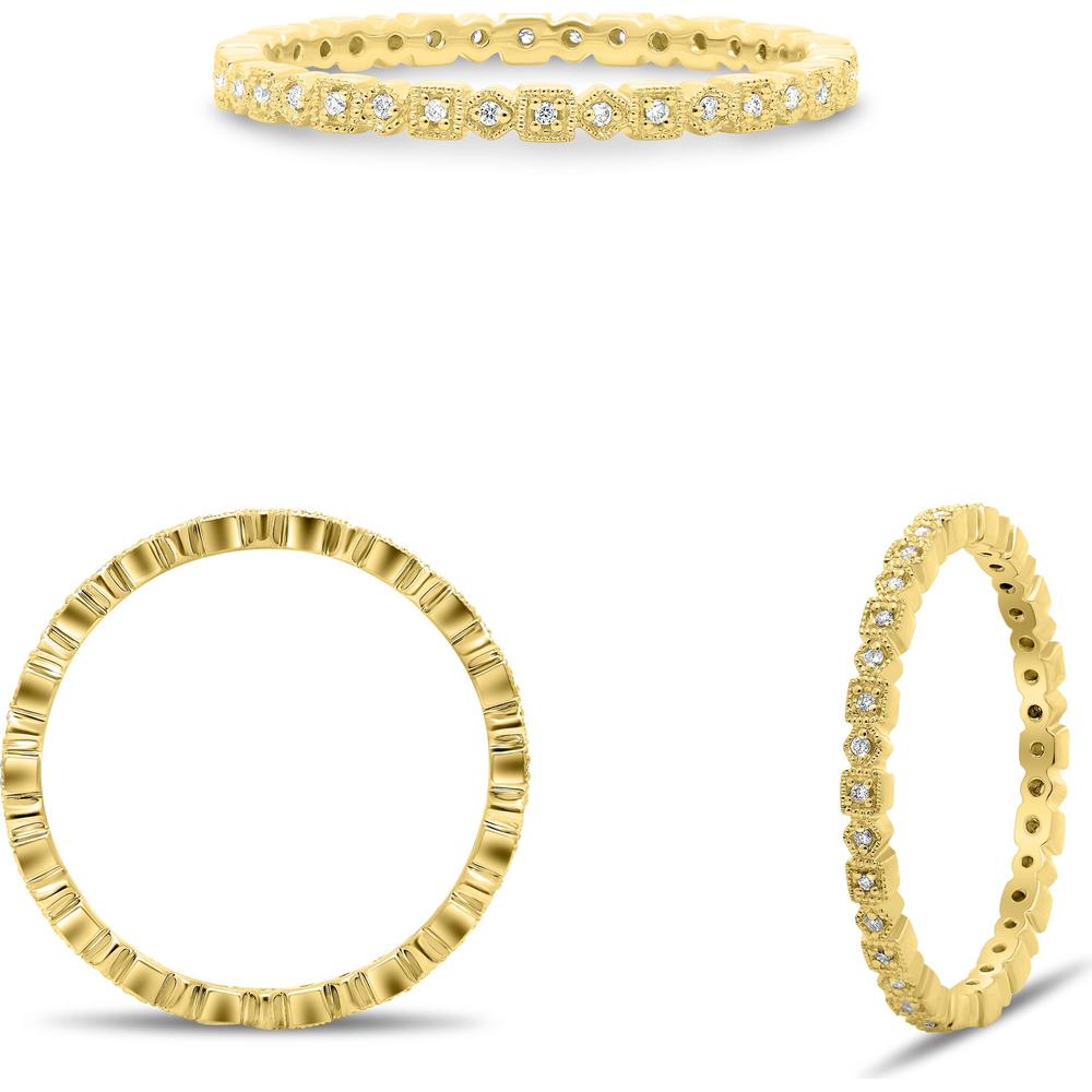 Roman & Jules - 14K Yellow Gold Eternity Band with Round Diamonds and Milgrain Detail - 0.06 Carat Total Diamond Weight