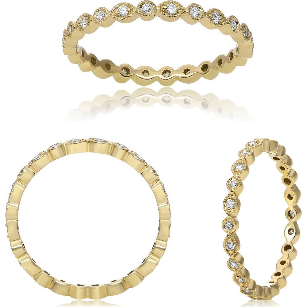 Roman & Jules - 14K Yellow Gold Eternity Band with Round Diamonds and Milgrain Detail - 0.21 Carat Total Diamond Weight