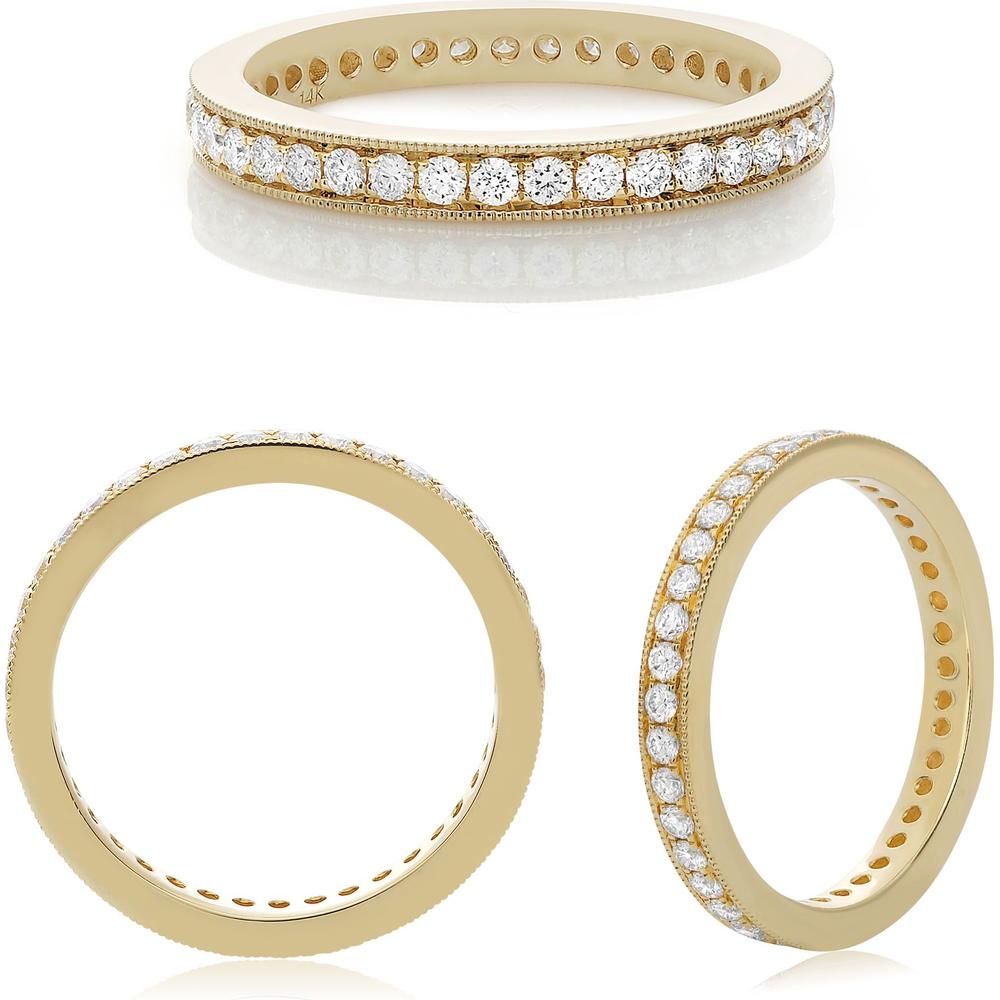 Roman & Jules - 14K Yellow Gold Eternity Band with Round Diamonds and Milgrain Detail - 0.54 Carat Total Diamond Weight