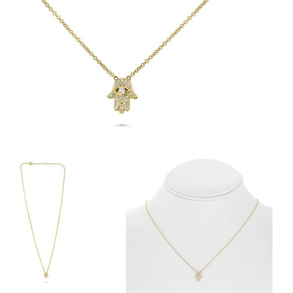 Roman & Jules - 14K Yellow Gold Evil Eye Pendant Necklace with Round Diamonds - 0.09 Carat Total Diamond Weight