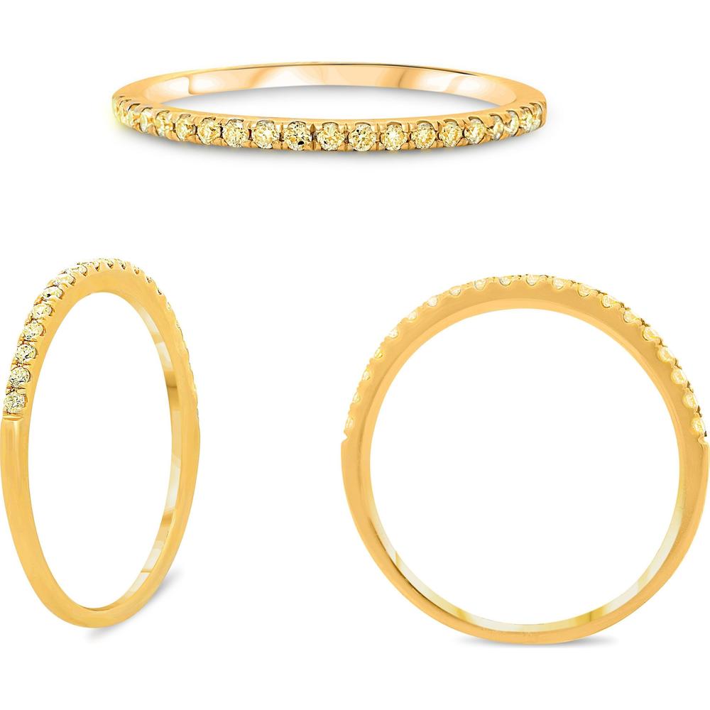 Roman & Jules - 14K Yellow Gold Fancy Yellow Diamond Band Ring with Micropavé Setting - 0.15 Carat Total Diamond Weight