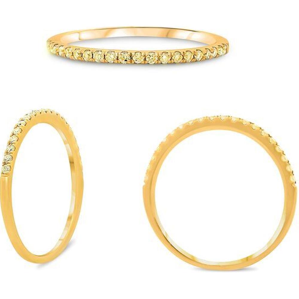 Roman & Jules - 14K Yellow Gold Fancy Yellow Diamond Band with Micropavé Set Round Diamonds - 0.15 Carat Total Diamond Weight