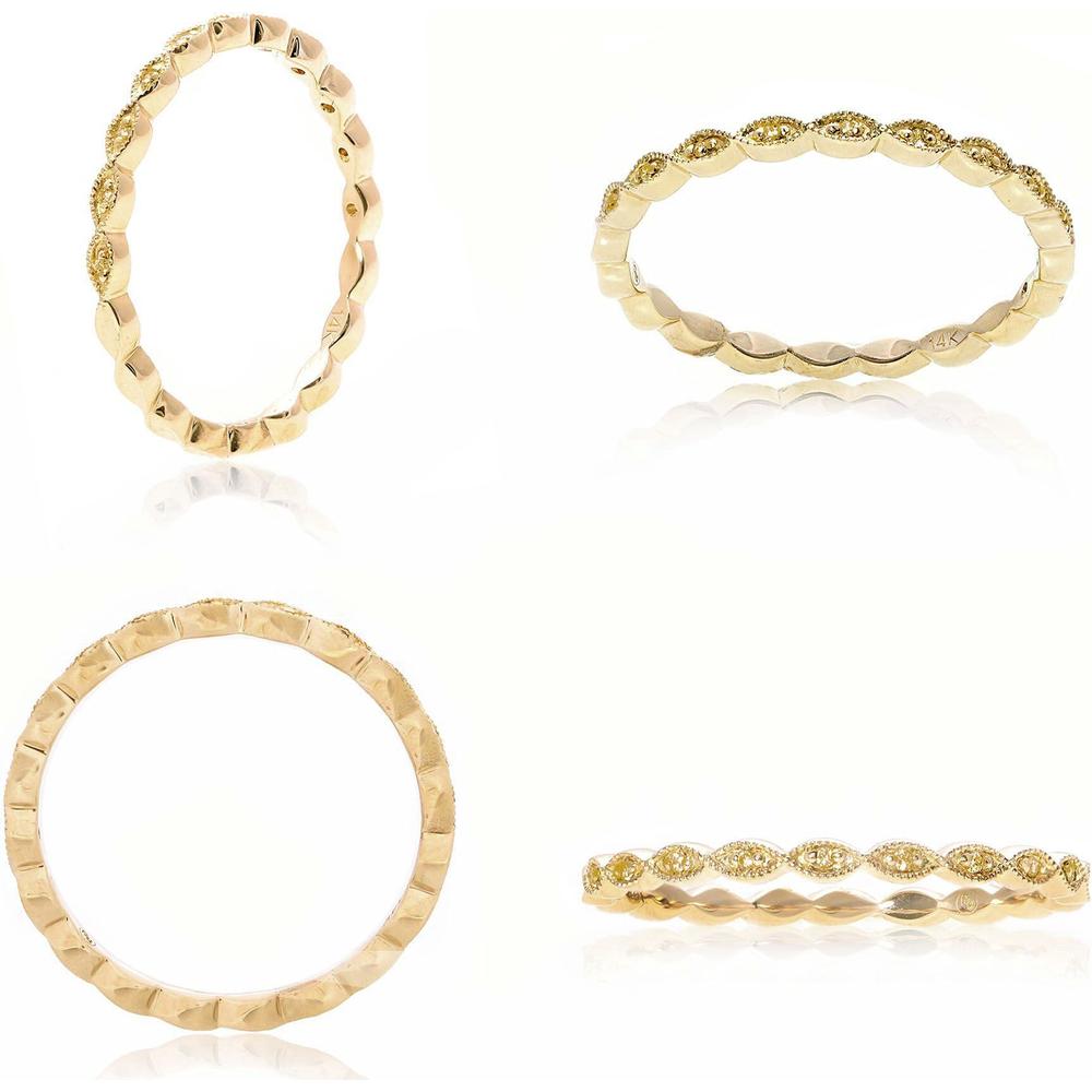 Roman & Jules - 14K Yellow Gold Fancy Yellow Diamond Ring with Pave Milgrain Setting - 0.03 Carat Total Diamond Weight