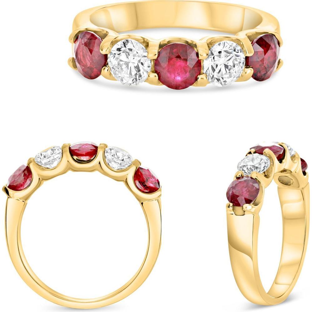 Roman & Jules - 14K Yellow Gold Five-Stone Ruby and Diamond Wedding Band - 1.90 Carat Total Ruby Weight, 1.00 Carat Total Diamond Weight
