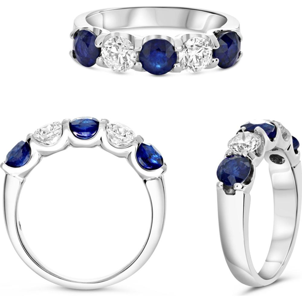 Roman & Jules - 14K Yellow Gold Five-Stone Wedding Band with Round Diamonds and Sapphires - 1.88 Carat Total Gem Weight