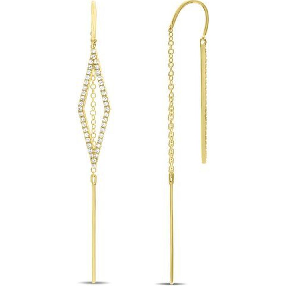 Roman & Jules - 14K Yellow Gold Geometric Diamond Dangle Earrings with Round Diamonds - 0.26 Carat Total Diamond Weight